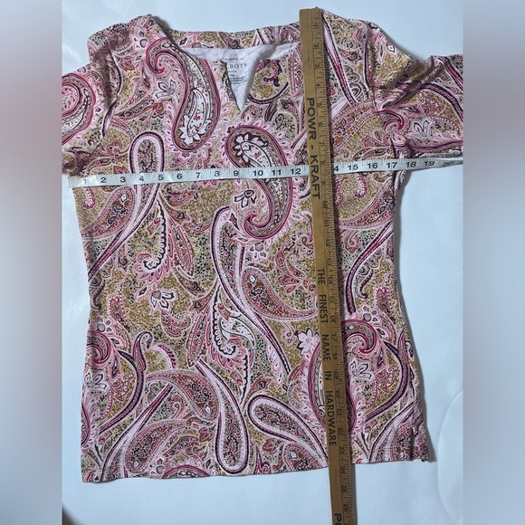 Talbots Petite Shirt Tee Multicolor Paisley Print Short Sleeve Casual Knit Sz MP - Picture 5 of 5